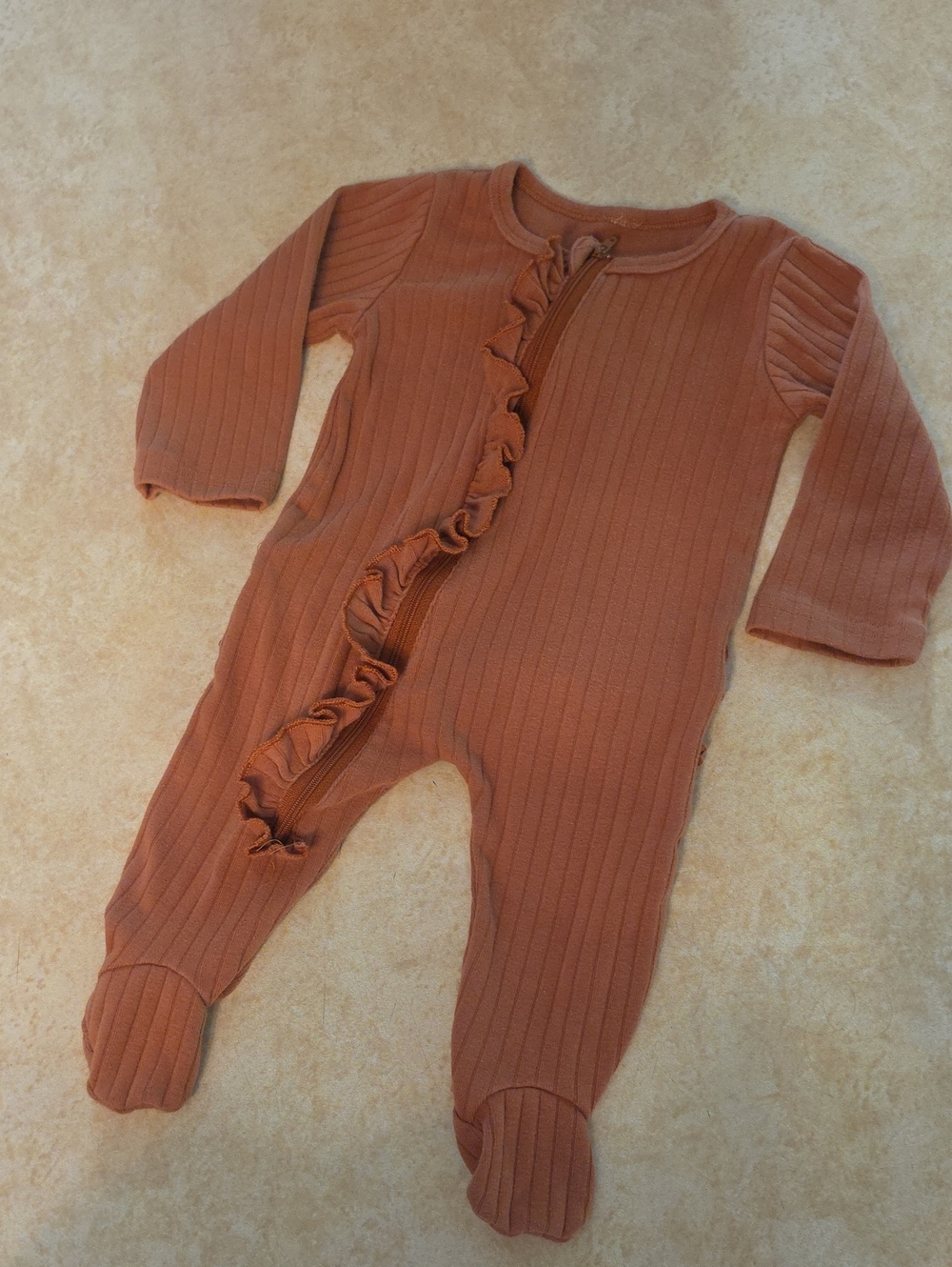 Ribbed Rust Ruffle Baby One-Piece